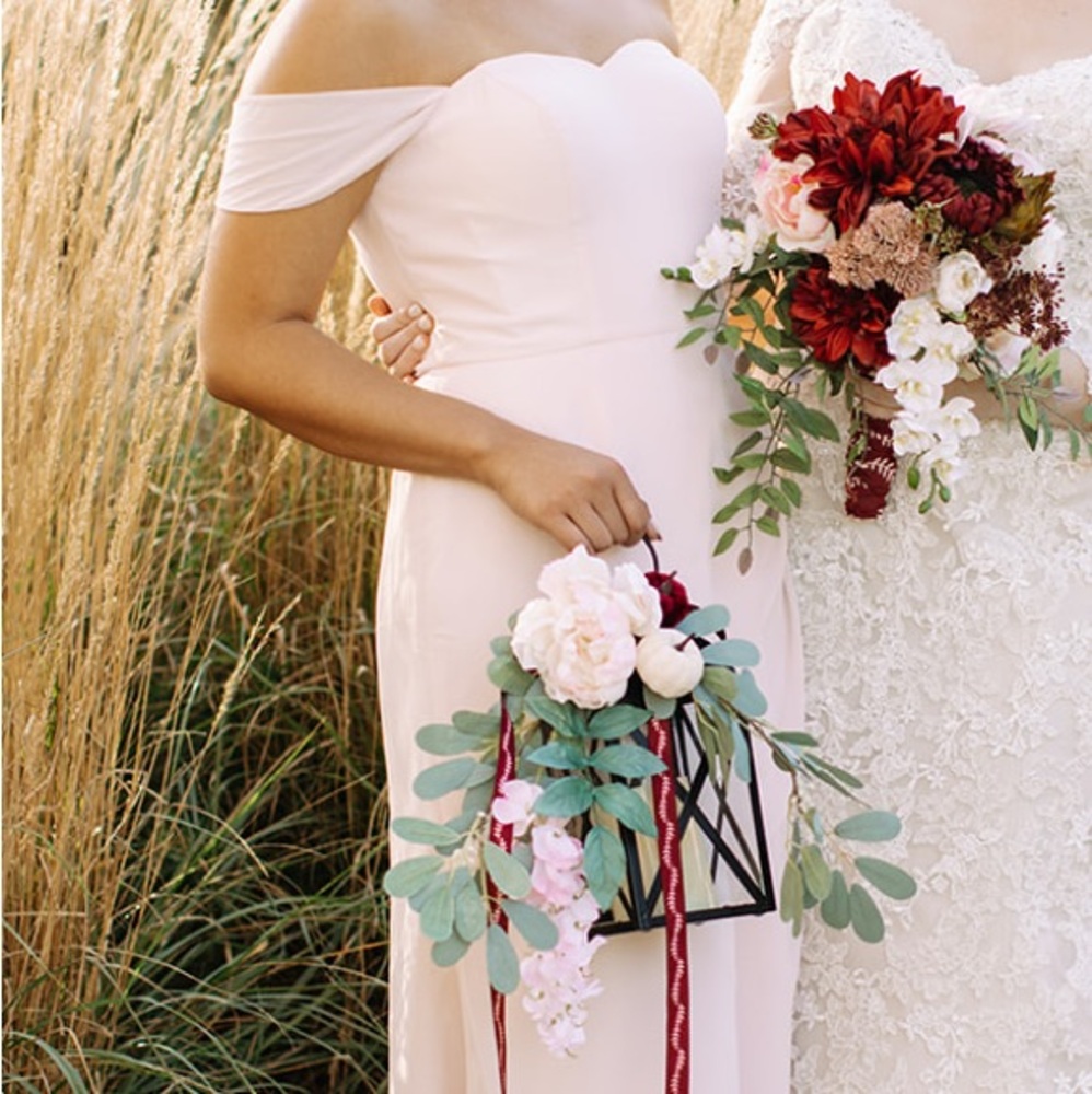 Azazie blush off the shoulder bridesmaid dress
